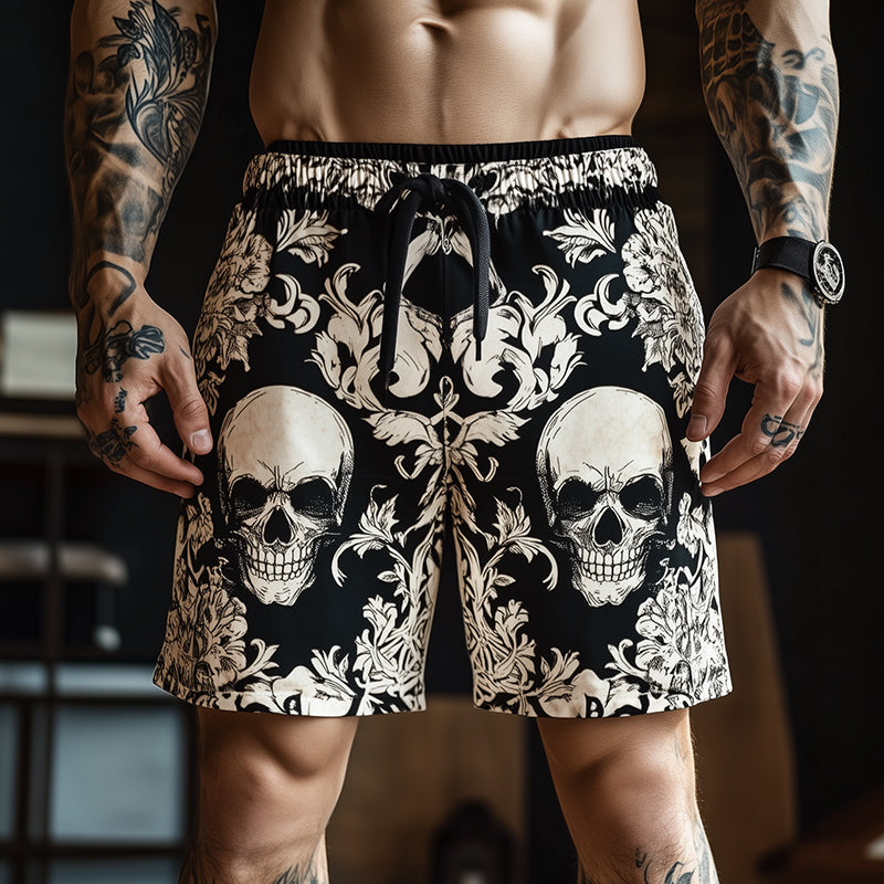 Men's Retro Skull Print Casual Shorts 74864208TO