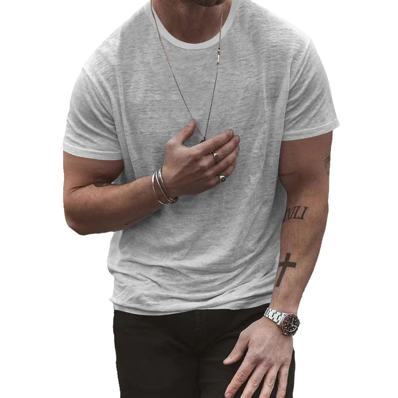 Men's T-shirt Solid Color Loose Round Neck Bottoming Shirt 98764037X