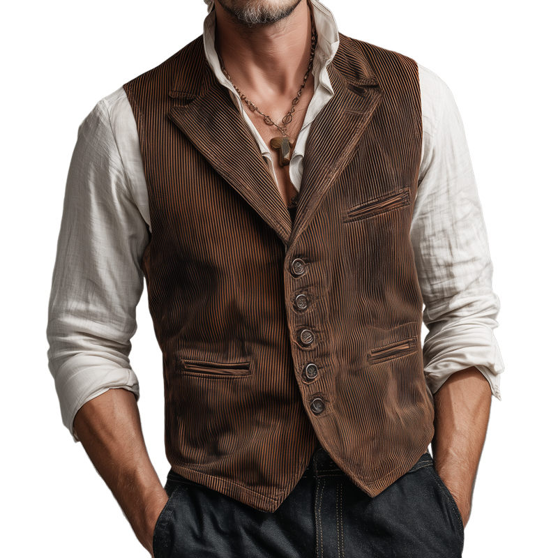 Men's Vintage Corduroy Notch Lapel Single Breasted Vest MTA2169H3Z