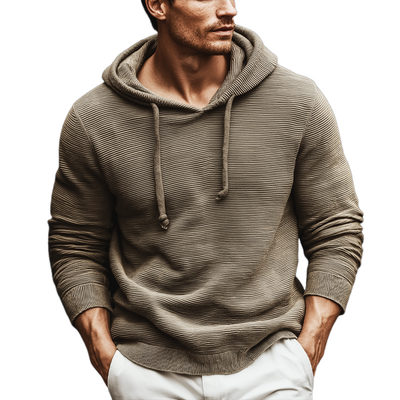 Men's Classic Striped Textured Loose Casual Hoodie MTA2785J2U