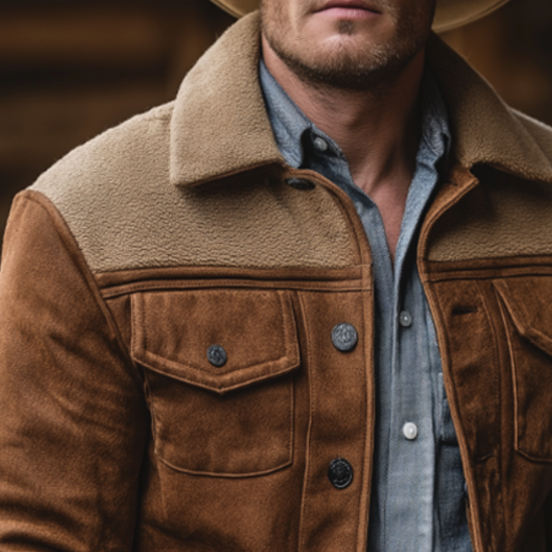 Men's Retro Casual Fleece Patchwork Lapel Button Jacket MTA0449K4TO