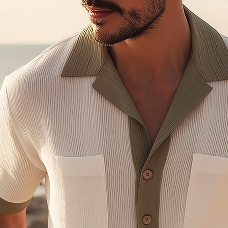 Men's Summer Classic Colorblock Knitted Short Sleeve Shirt MTA1415G5U