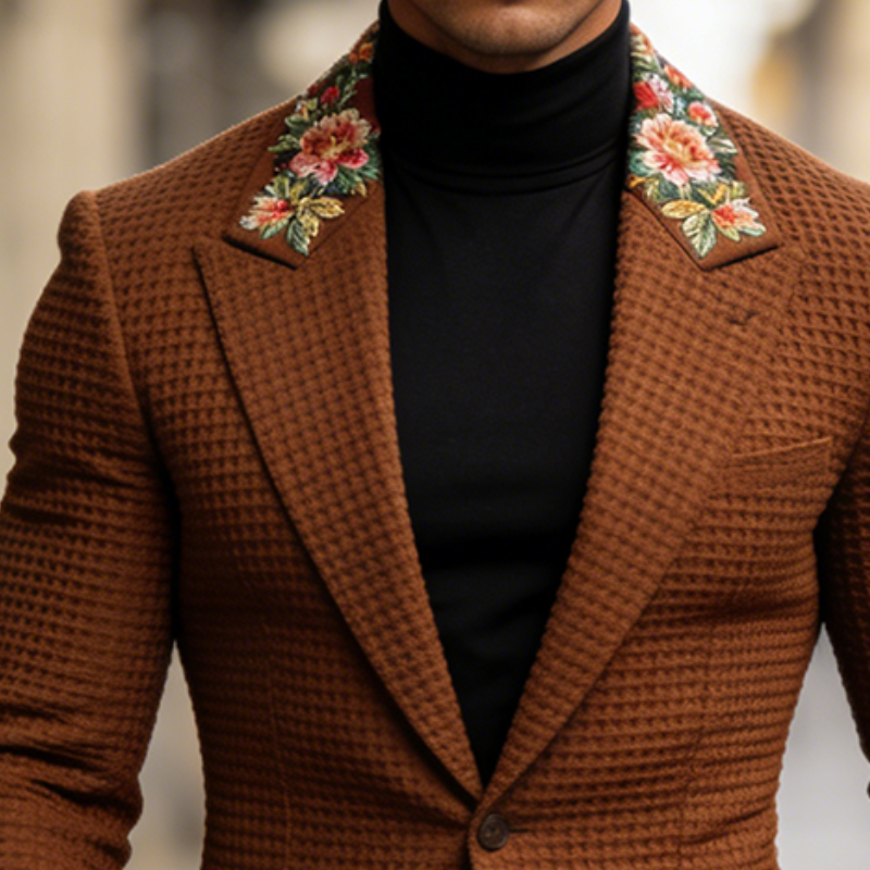 Men's Retro Casual Solid Color Waffle Embroidered Blazer MTA2382L4TO