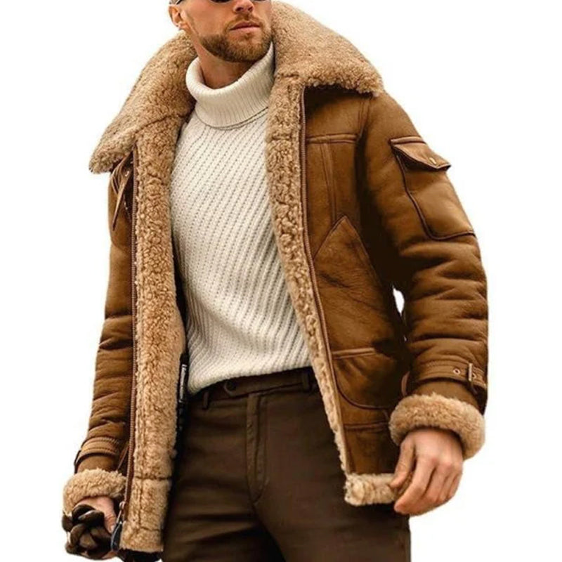 Manteau d'hiver épais en laine d'agneau pour homme, à revers chaud et à poches multiples, 41317609M