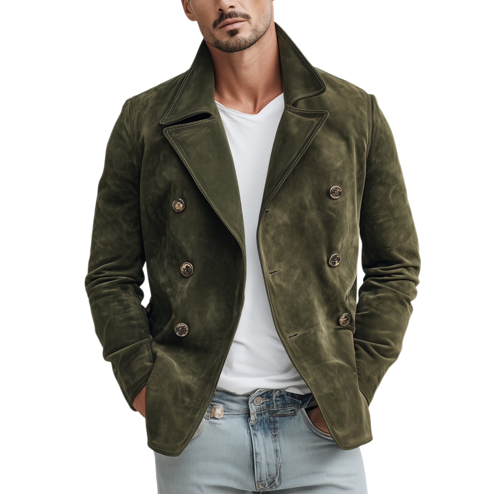 Men's Classic Casual Lapel Suede Double Breasted Jacket MTA2666H1K