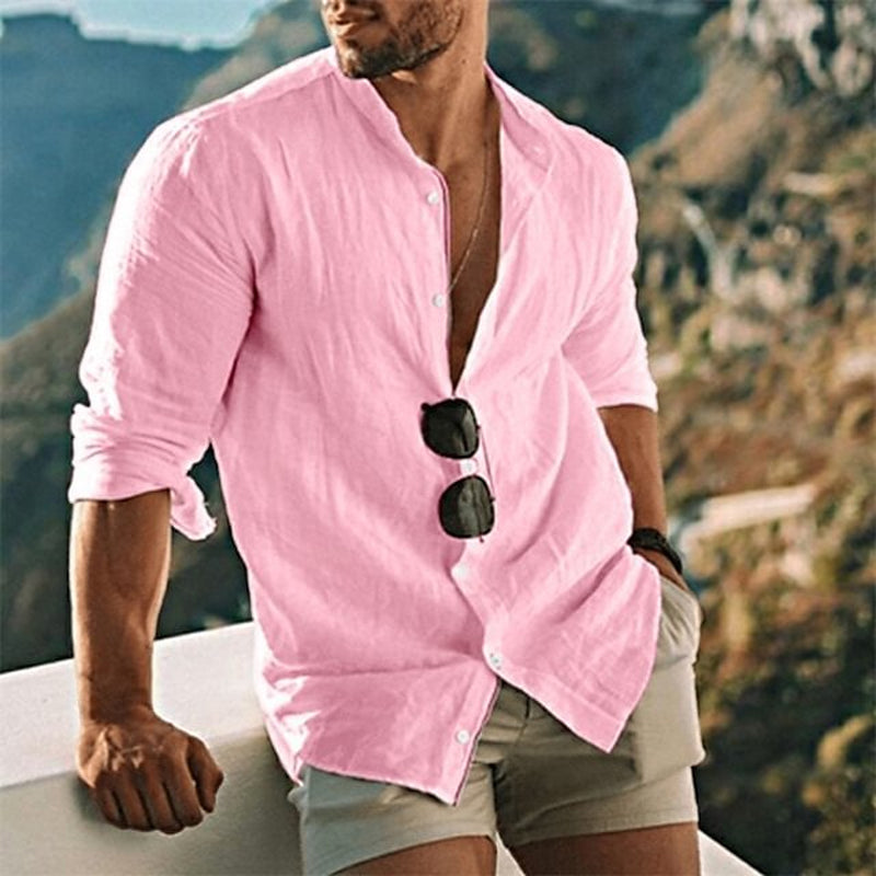 Men's Casual Solid Color Linen Beach Shirt 27173551Y