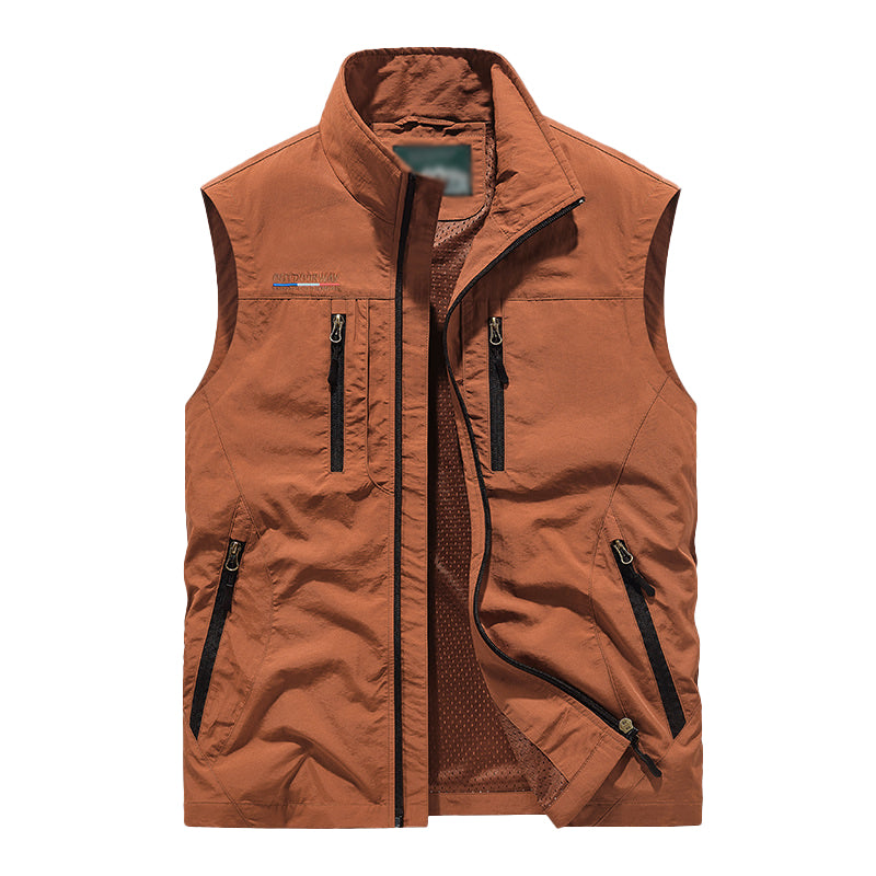Men's Casual Stand-Up Collar Quick-Drying Multi-Pocket Outdoor Fishing Vest 76652771M