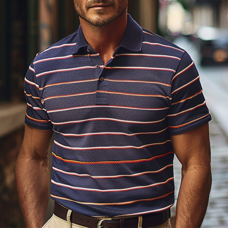 Men's Casual Striped Print Short-sleeved Breathable Polo Shirt 71705440P