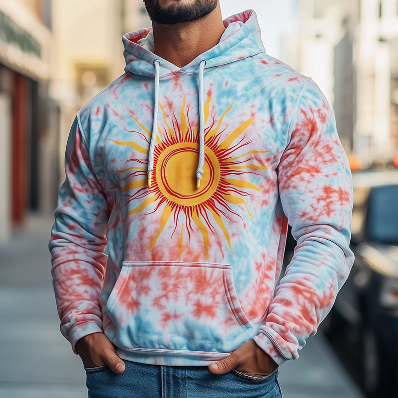 Men's Retro Casual Contrast Color Sun God Gradient Print Hoodie 57614649TO