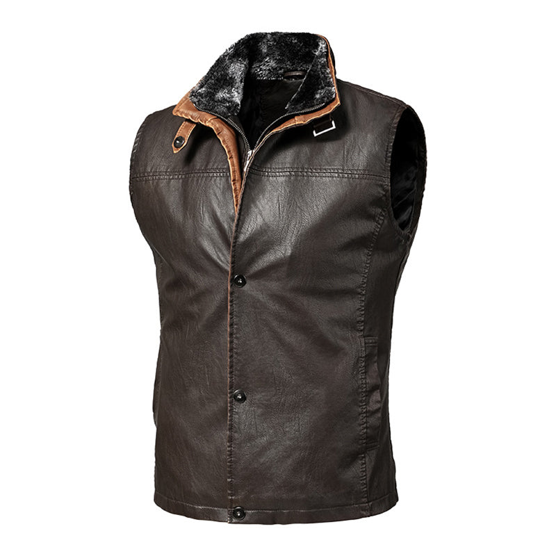 HOMMES 2023S GILET EN CUIR VINTAGE À DOUBLE COUCHE ET REVERS