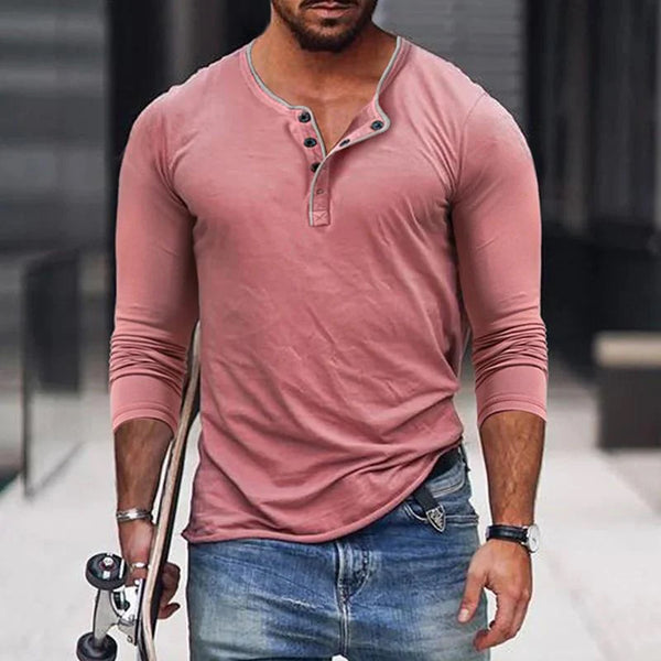 Men's Casual Cotton Blend Henley Neck Slim Fit Long Sleeve T-Shirt 76589210M