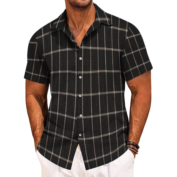 Men's Retro Casual Plaid Lapel Short Sleeve Shirt 48452836TO