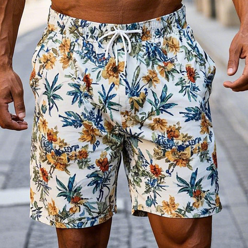 Men's Casual Resort Print Linen Shorts 31741585P