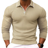 Men's Solid Color Lapel Slim Fit Long Sleeve Polo Shirt 54171993Y