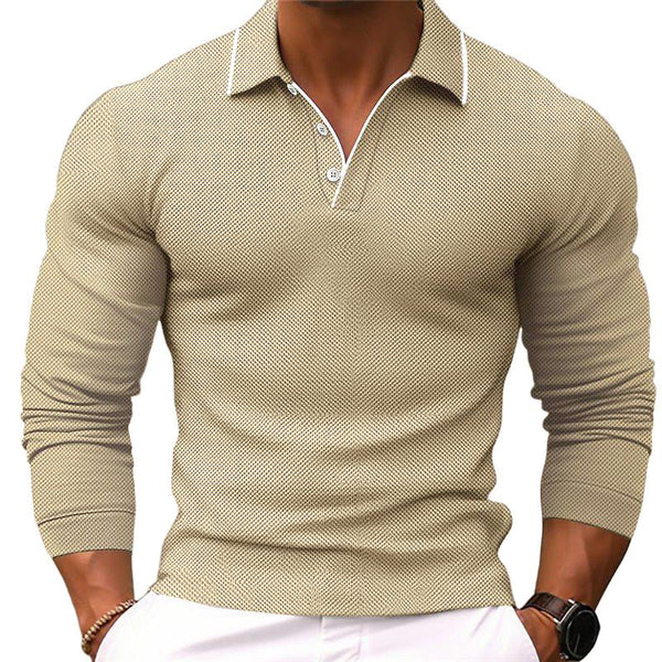 Men's Solid Color Lapel Slim Fit Long Sleeve Polo Shirt 54171993Y