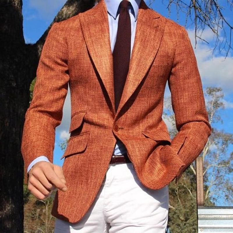 【Envío en 24 horas】Blazer de algodón y lino con solapa de color liso para hombre 41766433X