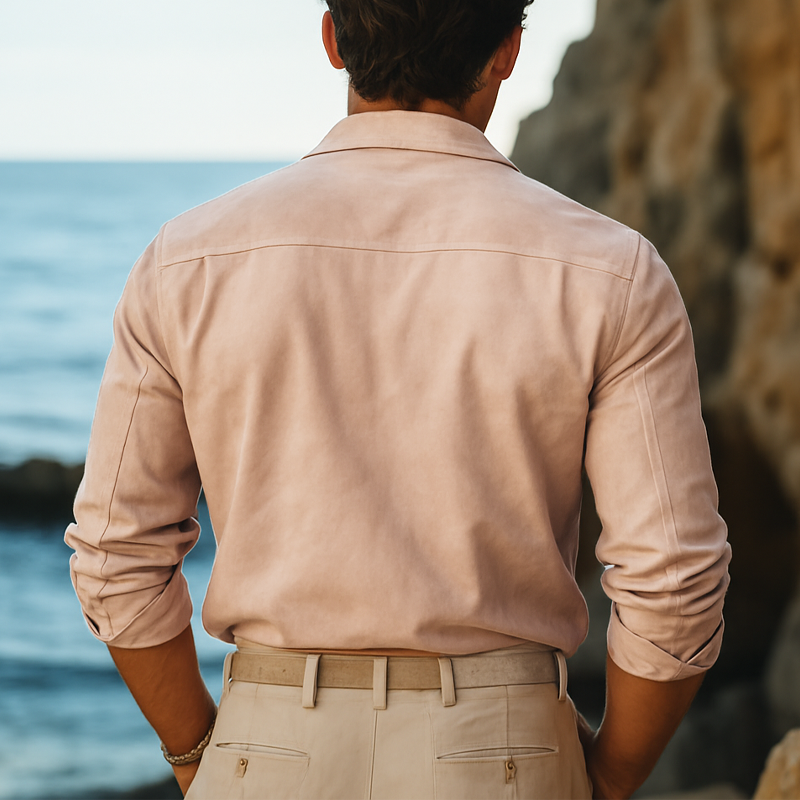Men's Classic Light Pink Suede Long Sleeve Shirt MTA3186G2U