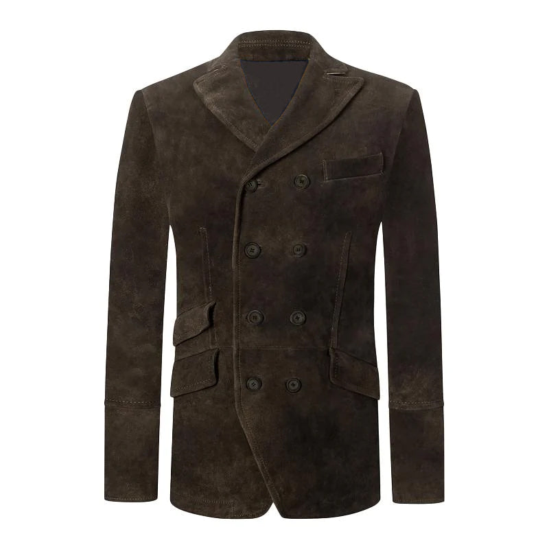 Men's Vintage Distressed Suede Lapel Double-Breasted Blazer 69861994M