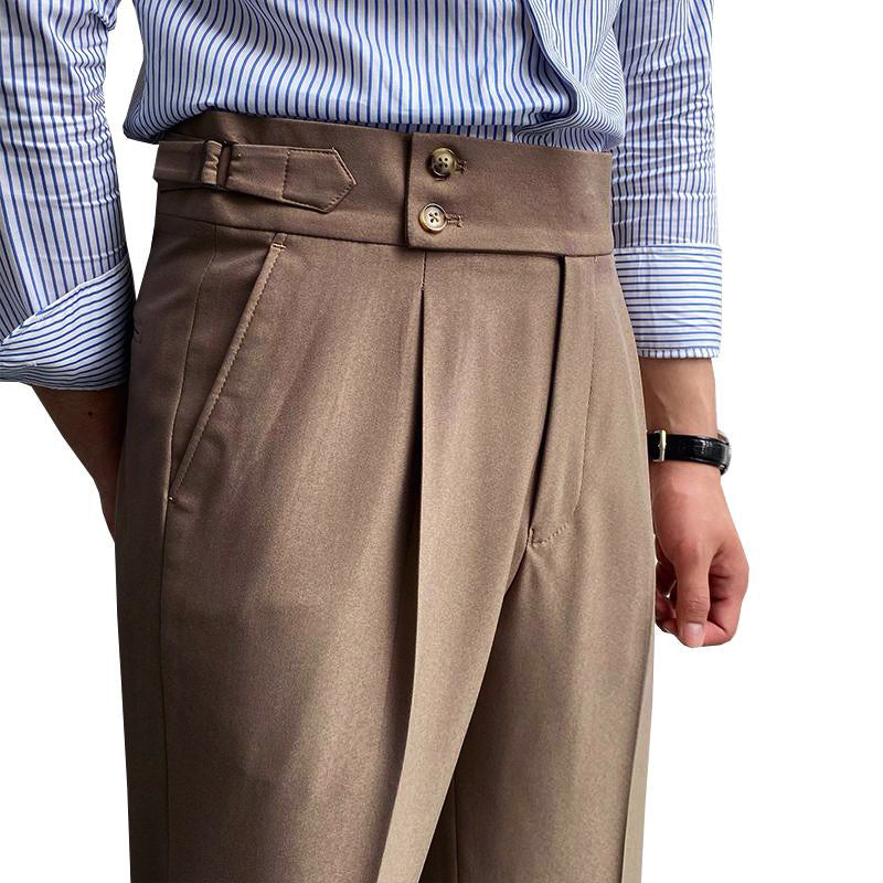 Pantaloni dritti a vita alta drappeggiati in stile britannico da uomo 73687328M