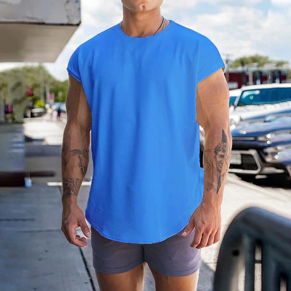 Men's Solid Loose Round Neck Half Sleeve Sports Fitness Tank Top 75829733Z