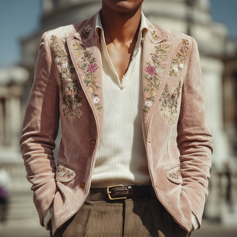 Men's Exquisite Embroidered Velvet Two-button Blazer MTA1306I6U