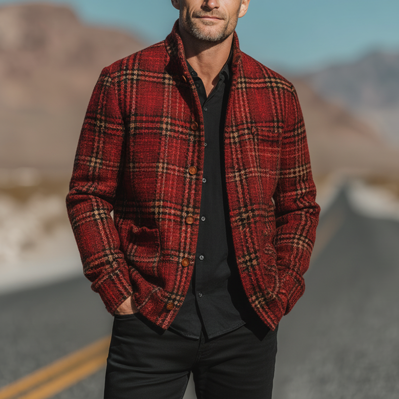Men's Autumn And Winter Vintage Checkered Tweed Jacket Coat MTA1999I0P
