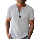 Men's Casual Waffle Henley Neck Slim Fit Short Sleeve T-Shirt 10629017M