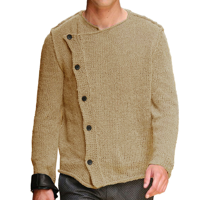 Men's Fashion Round Neck Slanted Placket Long Sleeve Knitted Cardigan 08776485M
