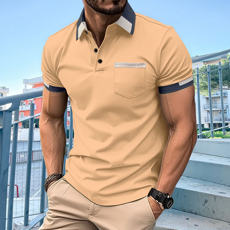Men's Colorblock Lapel Short Sleeve Casual Polo Shirt 88141700Z