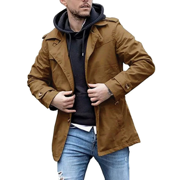 Men's Lapel Single Breasted Mid-length Casual Trench Coat 33022597Z