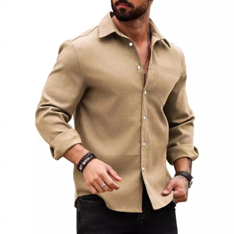 Men's Casual Cotton Blend Lapel Slim Fit Long Sleeve Shirt 99859497M