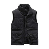 Men's Casual Fleece Stand Collar Thick Workwear Multi-pocket Vest 87500241K