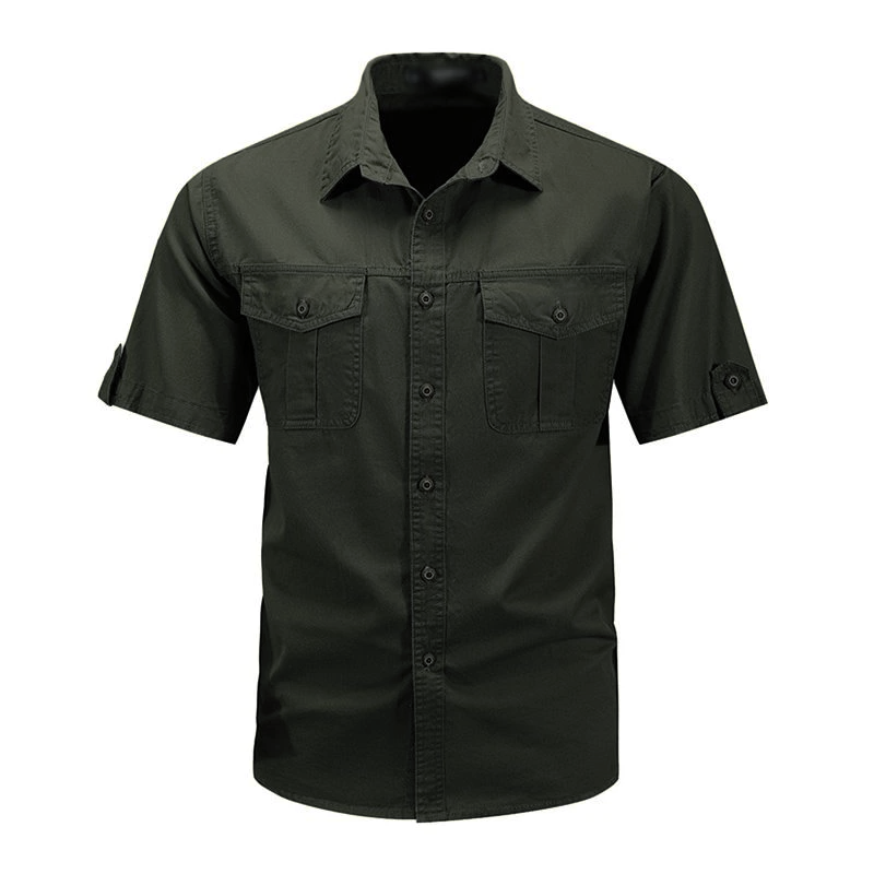 Men's Casual Loose Cotton Lapel Short-Sleeved Work Shirt 95101283M