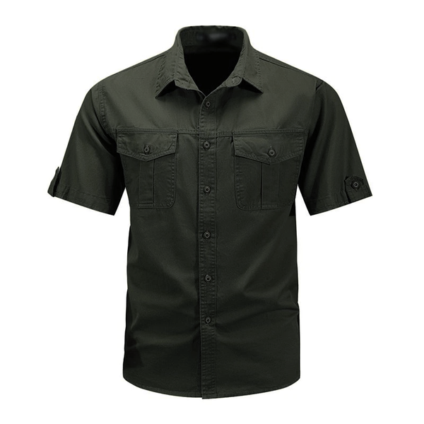 Men's Casual Loose Cotton Lapel Short-Sleeved Work Shirt 95101283M