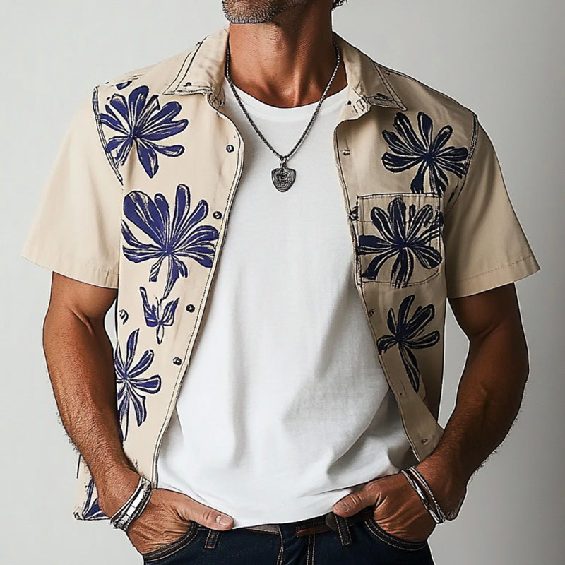 Men's Fashion Printed Short Sleeve Jacket Shirt 60198448P