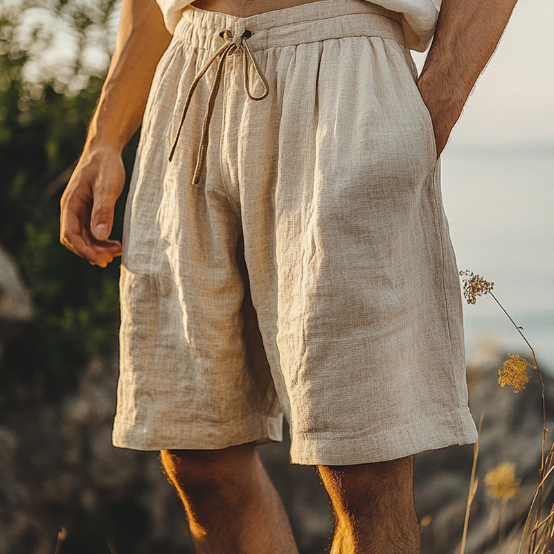 Men's Light Khaki Solid Casual Linen Shorts 52208058P