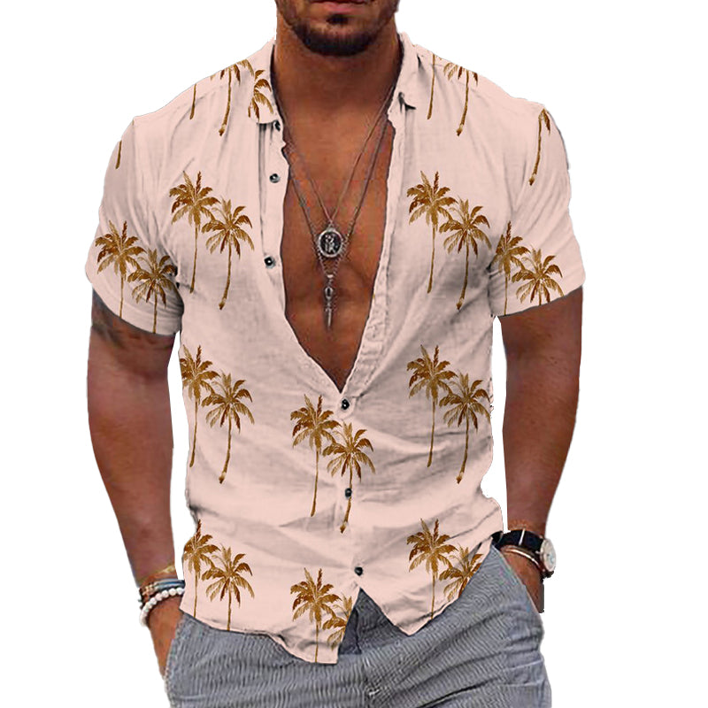 Men's Beach Hawaiian Print Kortermet Lapel Shirt 20467566X