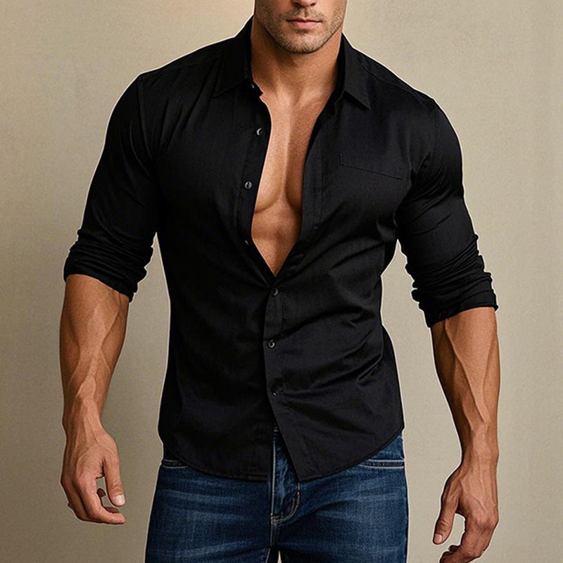 Men's Faux Acetate Fashion Long Sleeve Shirt 46734849P