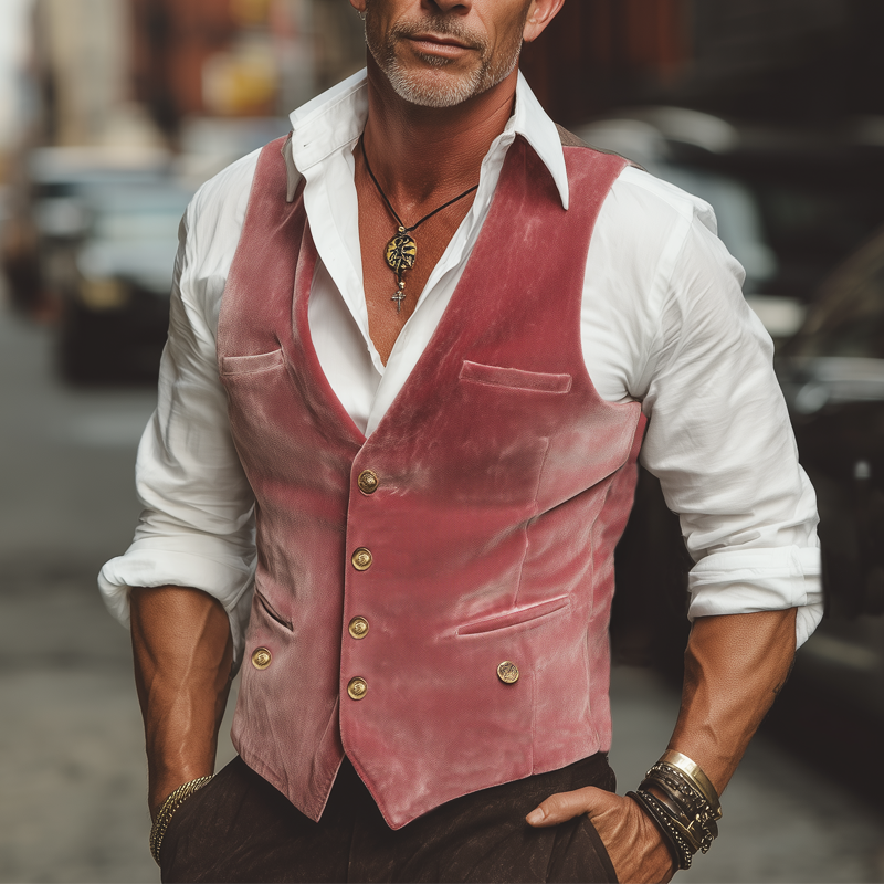 Men's Vintage Velvet Single-Breasted V-Neck Vest MTA1586H2U