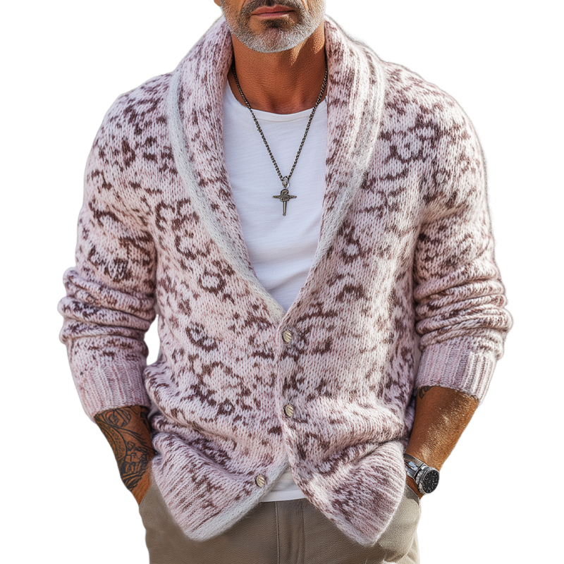 Men's Fashion Lapel Leopard Knit Cardigan MTA1890H3U