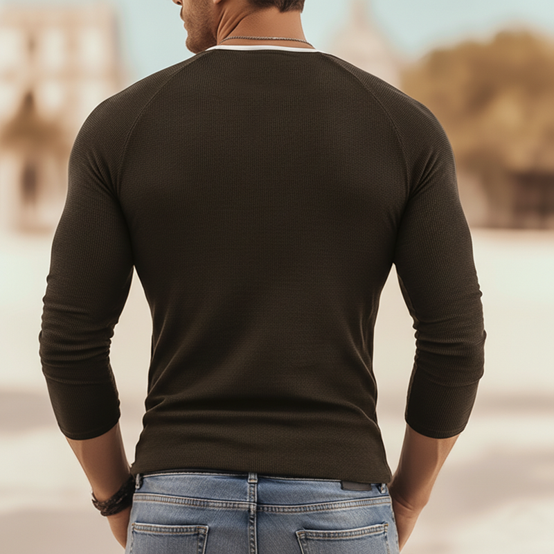 Men's Classic Zip-neck High-stretch Slim-fit Knitted Long-sleeved T-shirt MTZ2390A1U