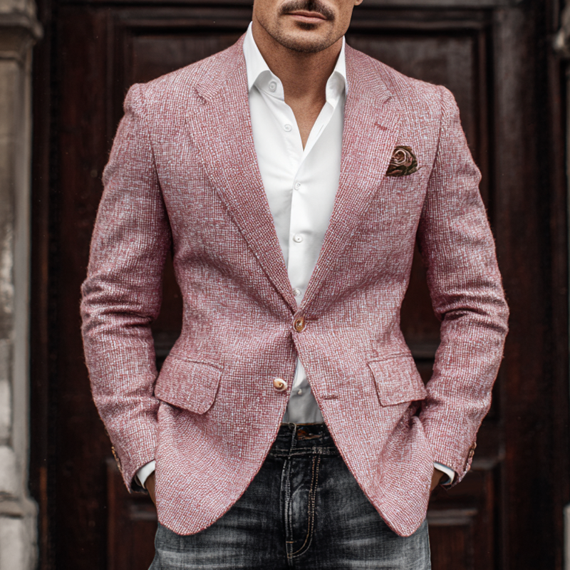 Men's Vintage Tweed Notch Lapel Two Buttons Casual Blazer MTA2991H1Z