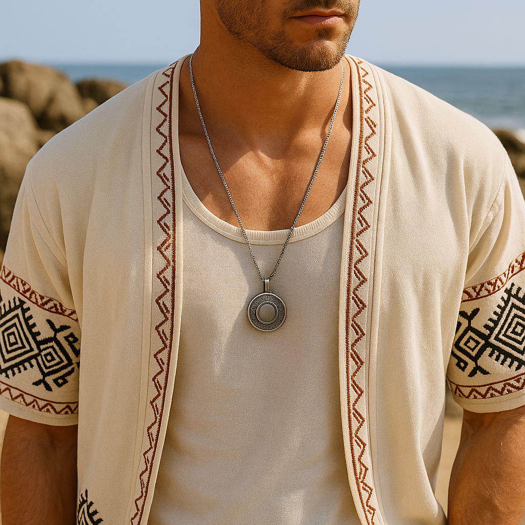 Men's Summer Fashion Exquisite Embroidered Linen Short Sleeve Open Shirt MTA1707F2P