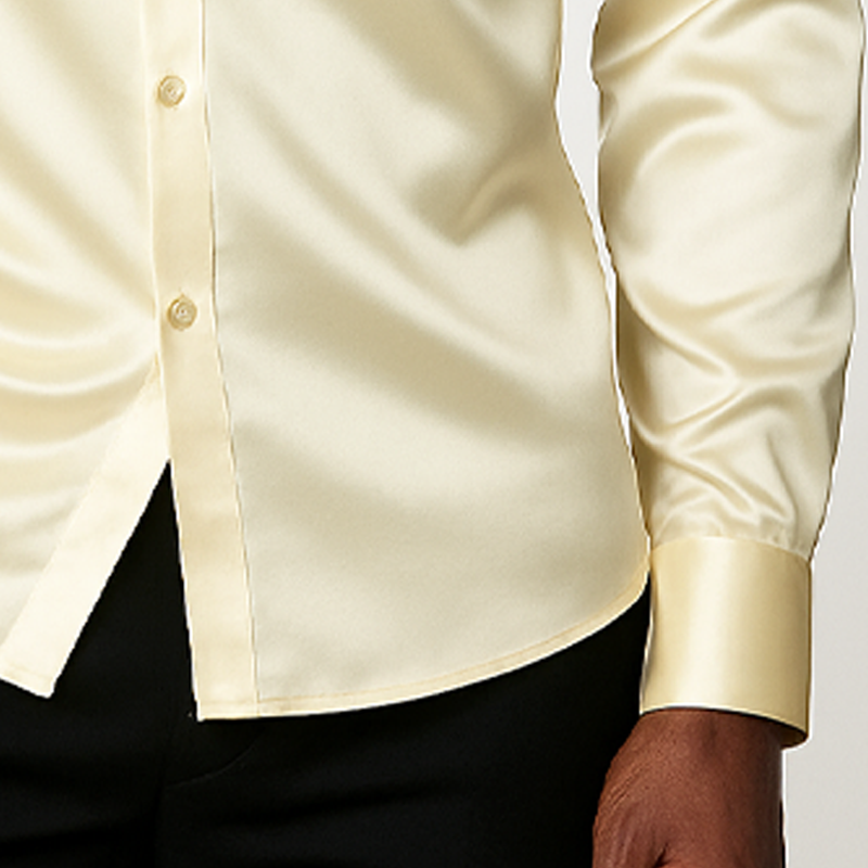 Men's Classic Business Solid Color Satin Long Sleeve Shirt MTA1996G0U