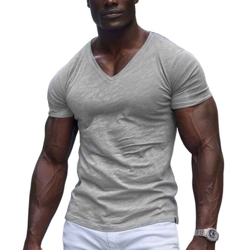 Men's Casual Cotton Blended Short Sleeve V Neck T-Shirt MTA1933E2X