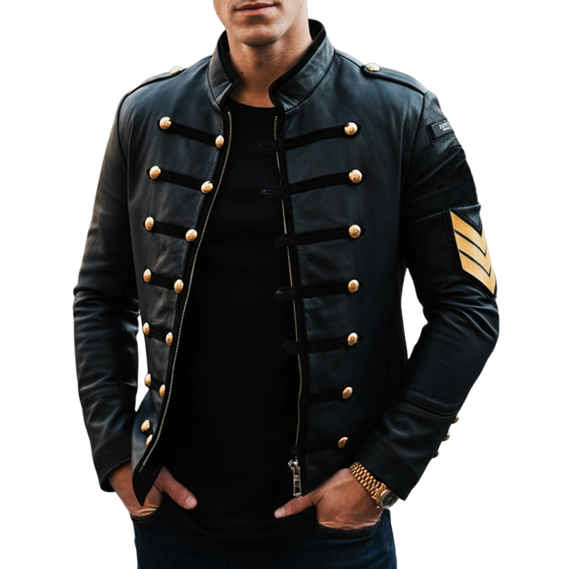 Men's Vintage Stand-up Collar PU Leather Zip-up Jacket MTA2230I8U