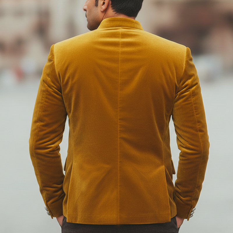 Men's Luxury Gold Yellow Velvet Embroidered Stand-collar Slim-fit Jacket MTA1032L2U