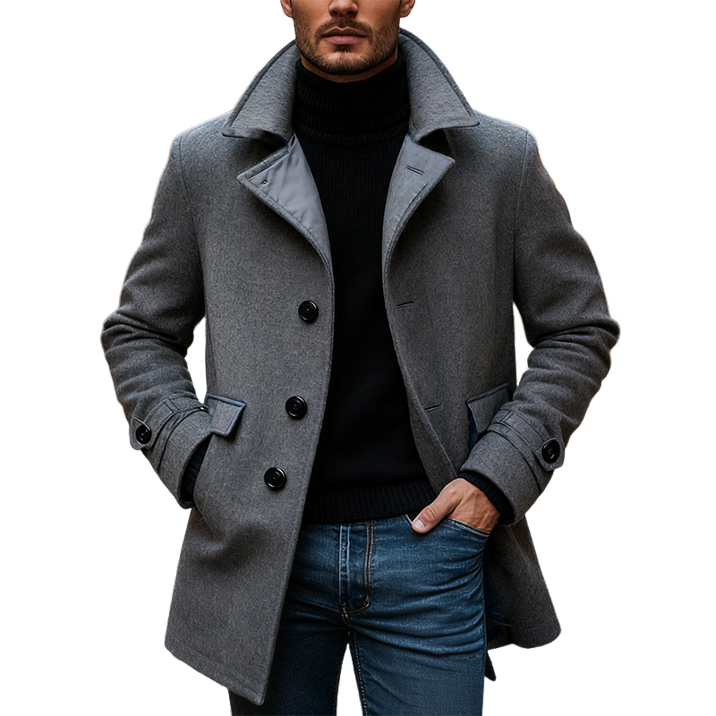 Men's Casual Solid Color Imitation Wool Single-breasted Mid-length Coat MTA2036J8X