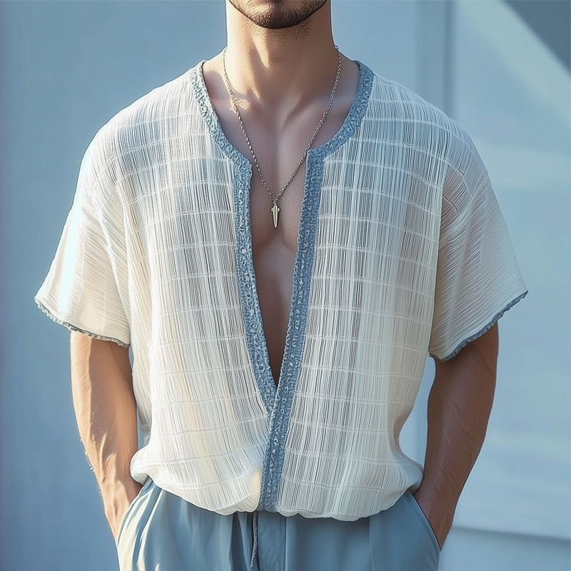 Men's Summer Textured Breathable Short Sleeve Shirt MTA2725D2U