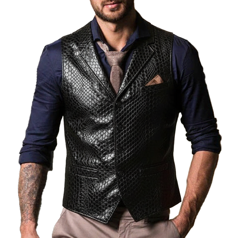 Men's Vintage Snake-Print PU Leather Vest MTA2942I2P